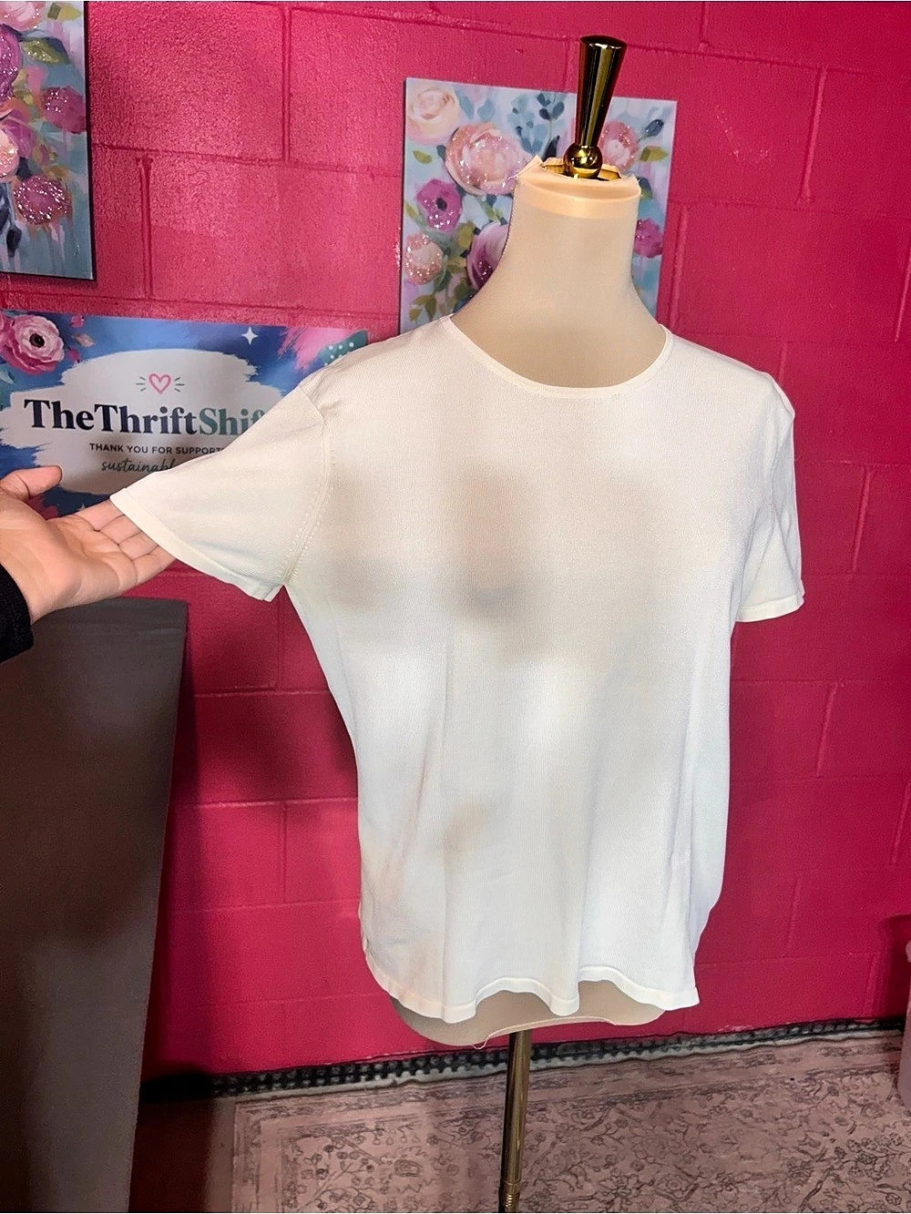 Jones New York Sutton Crewneck Short Sleeve Sweater White Large